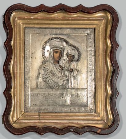 null Icône de mariage: La mère de Dieu de Kazan.
Peinture à huile, riza en argent.
Russie,...