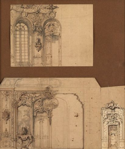 École Française du XIXe siècle 
Projet de décor
Plume, lavis, trois dessins dans...