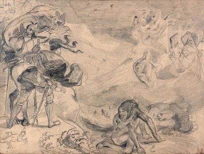 Eugène DELACROIX (1798-1863) L'Ombre de Marguerite apparaissant à Faust Crayon noir....