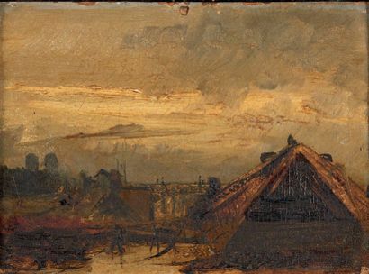Charles SECHAN (1803-1874) 
Vue du canal Saint-Martin
Huile sur panneau.
13,5 x 18...