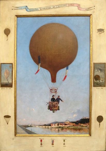 V. R. FARNÉ (Vers 1880) 
Le capitaine aéronaute Juhlès volant au dessus de Turin...