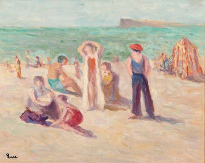 Maximilien Luce (1858-1941) Le Tréport, la plage de Mers-les-Bains
Huile sur papier...