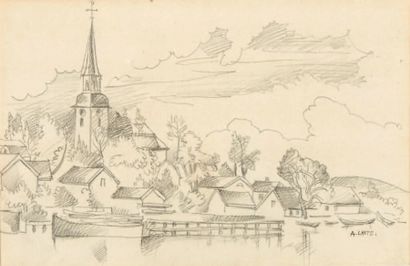 André LHOTE (1885-1962) Le village
Dessin au crayon noir, signé vers le bas vers...