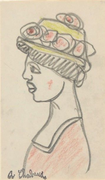 Auguste CHABAUD (1882-1955) Femme de profil au chapeau
Dessin au crayon noir rehaussé...
