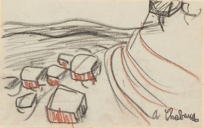 Auguste CHABAUD (1882-1955) Paysage
Dessin au crayon noir rehaussé de crayon comté,...