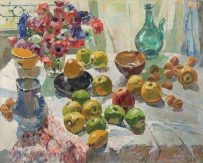 Alfred Jean CHAGNIOT (1905-1991) Nature morte aux pommes et aux noix
Huile sur toile,...
