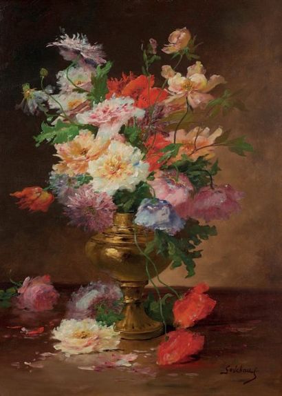 GODCHAUX Bouquet de fleurs
Huile sur toile, signée en bas vers la droite.
92 x 67...