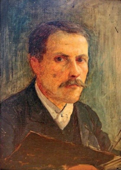 Eugène CAMOT Autoportrait à la palette
Huile sur carton.
22 x 16 cm
