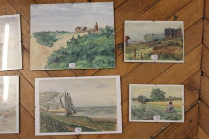 Eugène CAMOT Paysage, bord de mer, paysage
Ensemble de huit aquarelles dont deux...