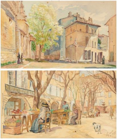 Eugène CAMOT - Tarascon, 1909
- Grasse, 1910
Deux aquarelles dans un même cadre,...