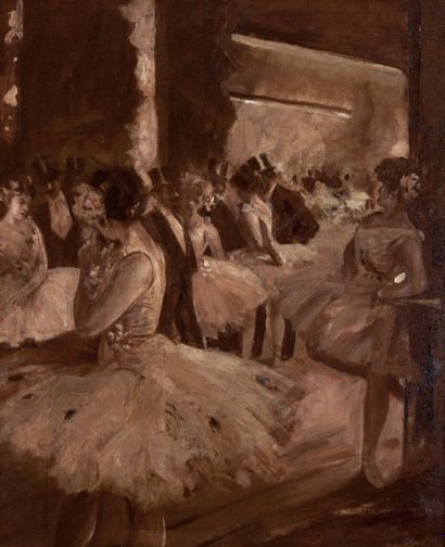 École du XIXe siècle Danseuses et abonnés
Huile sur carton.
46 x 38 cm