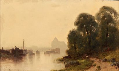 Eugène CICERI (1813-1890) Bord de rivière, 1875
Huile sur panneau, signée et datée...