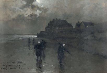 Luigi LOIR (1845-1916) Retour de pêche
Technique mixte sur papier, signée et dédicacée...