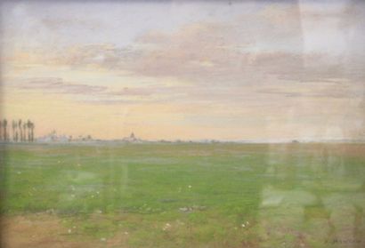 Charles Auguste MENGIN (1853-1933) Village à l'horizon
Pastel, signé en bas à droite.
32...