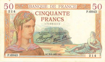 null 50 F Cérès. 14 billets de 1937 à 1940 dont 1 ex. du 5/08/37 et 2 ex. du 9/09/37.
Fay....