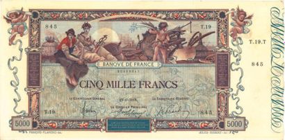 null 5000 Francs Flameng. Billet du 23/01/1918, série T 19.
Fay. 43. TTB, bel aspect,...