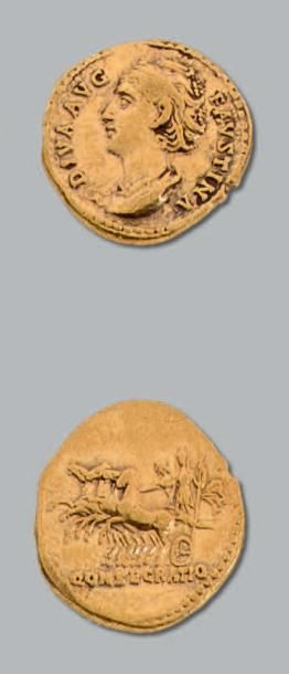 null Aureus. 7,33 g. Rome (146)
Son buste drapé à gauche.
R/Faustine debout de face,...