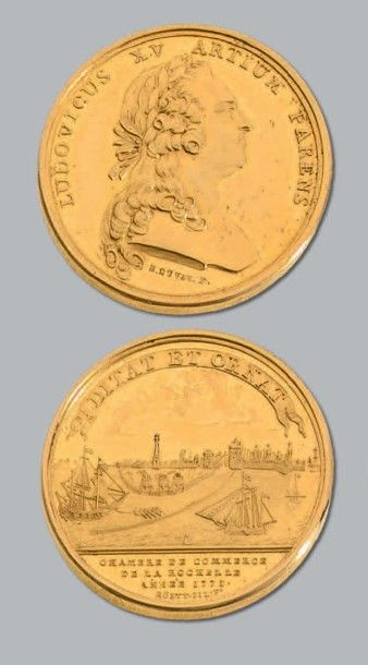 null LOUIS XV (1715-1774)
Médaille en or datée 1771 Roëttier. Chambre de commerce...