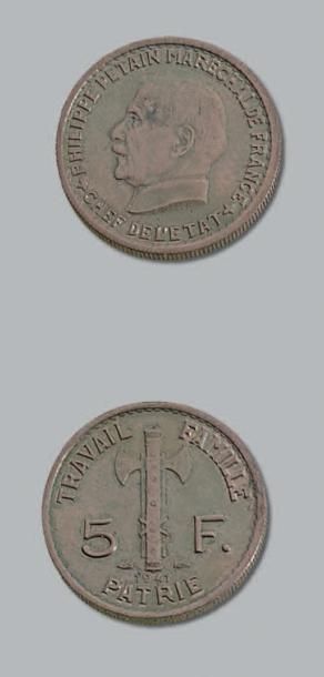 null ÉTAT FRANÇAIS (1940-1944) 5 francs Maréchal Pétain. 1941.
G. 764. Superbe.