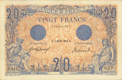 null 20 F bleu type 1905. Billet du 5/02/1913.
Fay. 10-3. TTB à Sup.