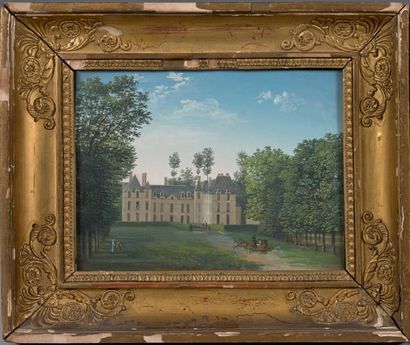 Jenny LEGRAND Vues de château 
Paire de gouaches, signées et datées 1829.
16 x 21...