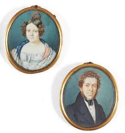 Joseph HANN 
- Portrait d'homme
- Portrait de femme
Deux miniatures formant pendant,...
