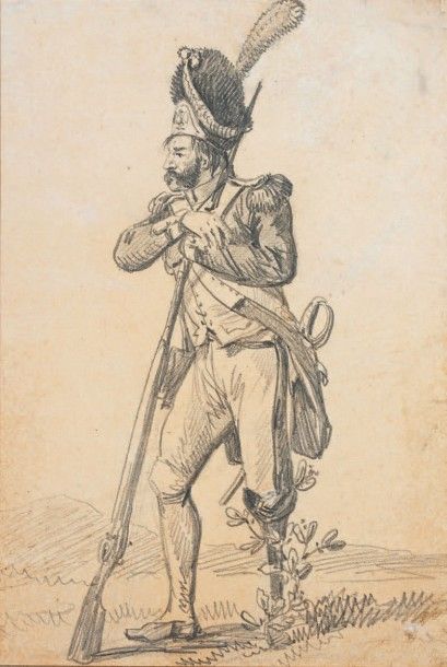 Attribué à Alexander ORLOWSKI (1777-1832) 
Grenadier de la Garde Impériale française
Dessin...
