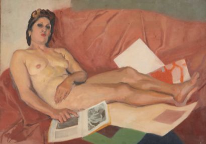 François BABOULET (1914-2010) Modèle nu au livre
Huile sur toile.
46 x 65 cm