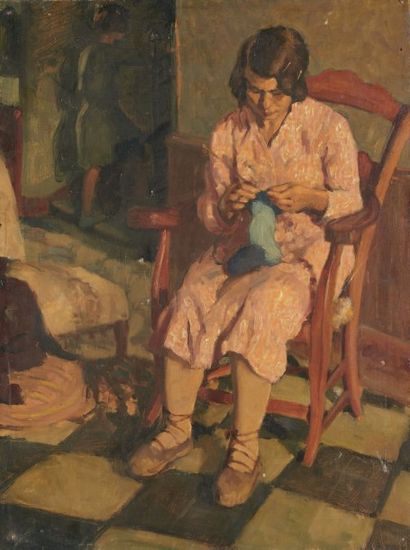 François BABOULET (1914-2010) Femme à son tricot
Huile sur toile.
61 x 46 cm