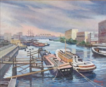 François BABOULET (1914-2010) Le pont transbordeur
Huile sur toile, signée et porte...