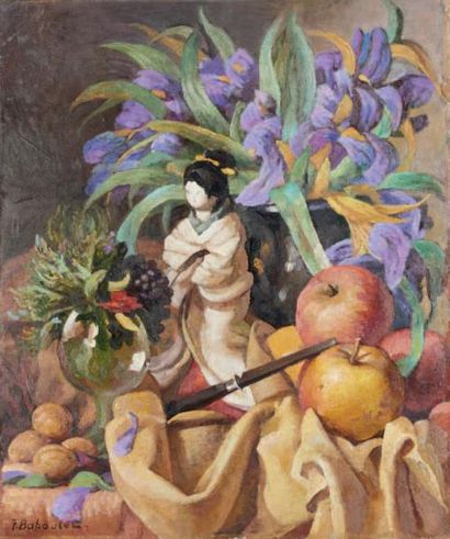 François BABOULET (1914-2010) Nature morte à la poupée japonaise
La poupée aux eurs
Deux...