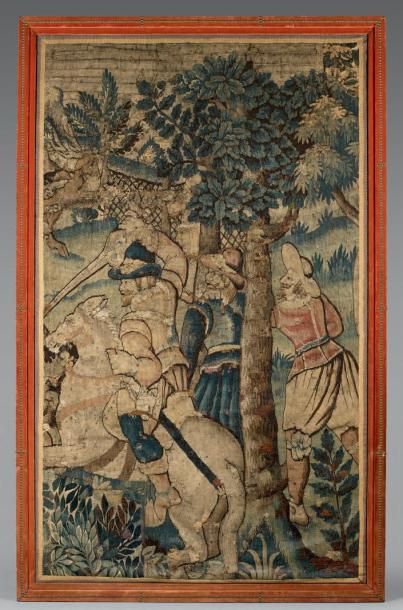 null Tapisserie ornée d'une scène de chasse au filet.
Audenarde, XVIIe siècle.
(Incomplète,...