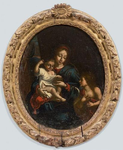 École Française du XVIIe siècle 
La Vierge, l'Enfant Jésus et saint Jean Baptiste
Huile...