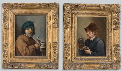 ÉCOLE FLAMANDE du XVIIe siècle, entourage de BROUWER 
Le fumeur
Le buveur
Deux huiles...