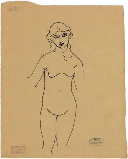 André DERAIN (1880-1954) Petit nu
Dessin à l'encre sur papier calque, porte le timbre...