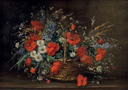 Paul FORET Bouquet de fleurs des champs dans un panier
Huile sur panneau, signée...