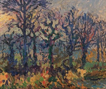 Paul élie gernez (1888-1948) Soleil d'hiver sur les grands arbres, 1913
Huile sur...