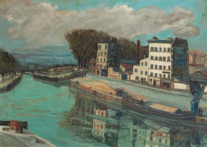 Alphonse QUIZET (1885-1955) Canal de l'Ourcq
Huile sur carton, signée en bas à droite....