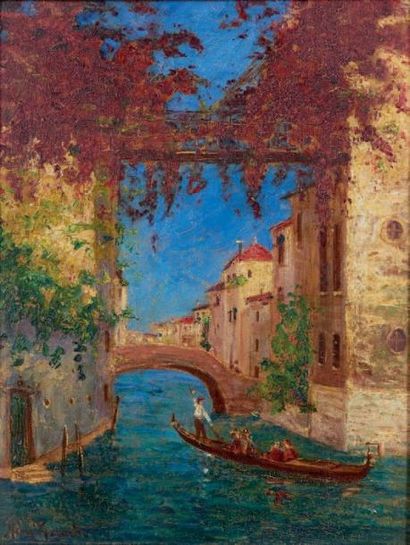 Henry GÉRARD (1860-1925) Venise Deux huiles sur panneau faisant pendant, signées...