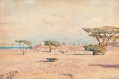 Henry de MONFREID (1879-1974)(nos 29 à 89) Djibouti, Obok, 1938
Aquarelle, signée...