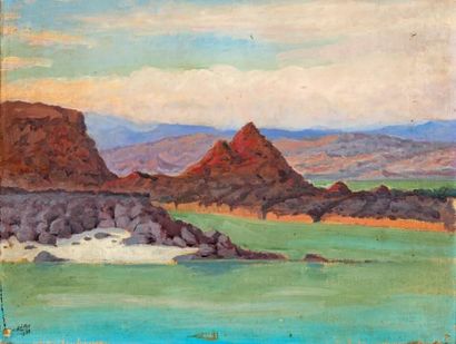 Henry de MONFREID (1879-1974)(nos 29 à 89) Mer Rouge, le Mont Mabla, 1938
Huile sur...