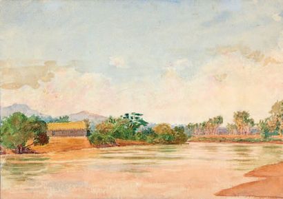 Henry de MONFREID (1879-1974)(nos 29 à 89) Étang, paysage d’Ethiopie
Aquarelle. 24,5...