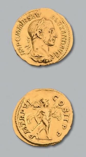 null ALEXANDRE SÉVÈRE (222-255) Aureus. Rome (227). 6,41 g.
Son buste lauré, drapé...