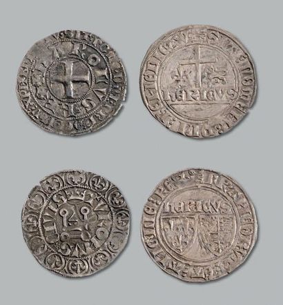 null CHARLES V (1364-1380):
Gros tournois. Blanc au k: 2 exemplaires. Denier parisis.
CHARLES...