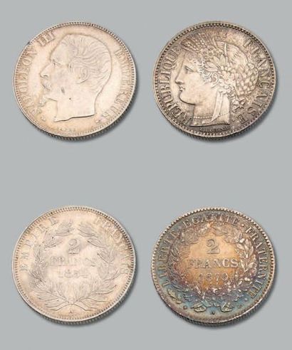 null SECOND EMPIRE (1852-1870) 5 francs: 2 exemplaires. 1855A et 1869BB.
2 francs:...