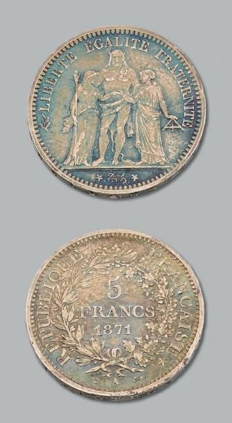 null COMMUNE de PARIS (18 mars - 28 mai 1871) 5 francs. 1871. Paris, Camélinat.
G....