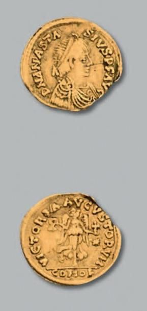 null LES OSTROGOTHS THÉODORIC (489-526) Trémissis au nom d'Anastase (491-518). 1,43...