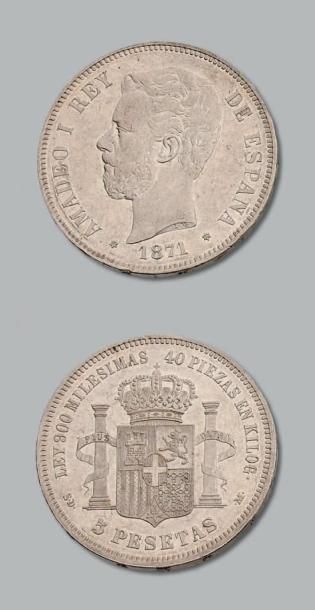 null AMÉDÉO Ier (1871-1873) 5 pesetas. 1871. Madrid. C. 3a. Splendide.