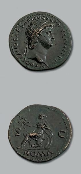null NÉRON (54-68) Dupondius. Rome (65).
Tête radiée de Néron à droite.
R/ Rome assisse...