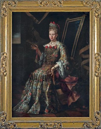 ECOLE GENOISE DU XVIIe SIÈCLE 
Portrait de femme assise
Huile sur toile, rentoilée.
197...